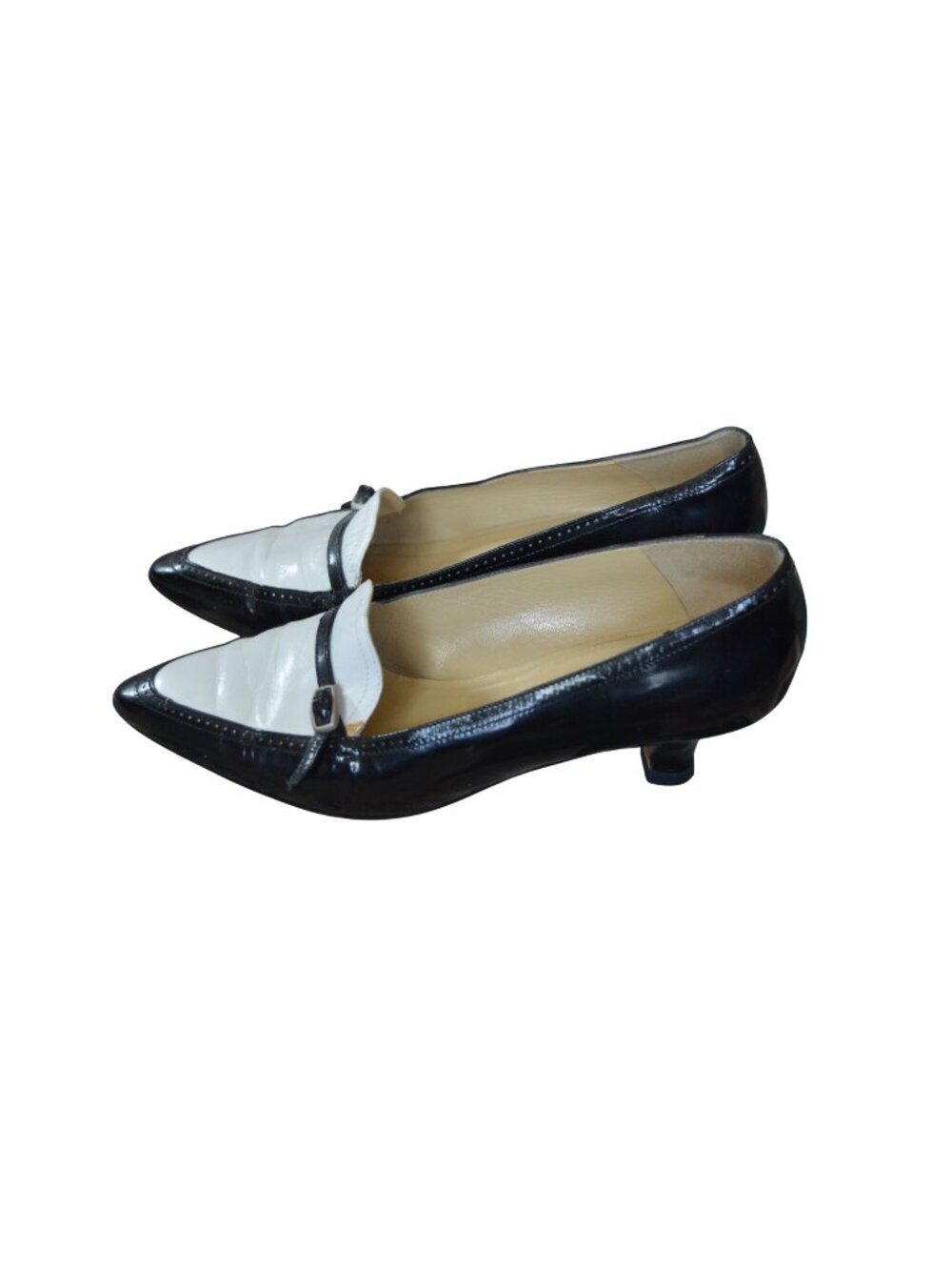 Vintage d' Rossana Couture Black White Patent Leather Kitten Heels Women Sz 6.5